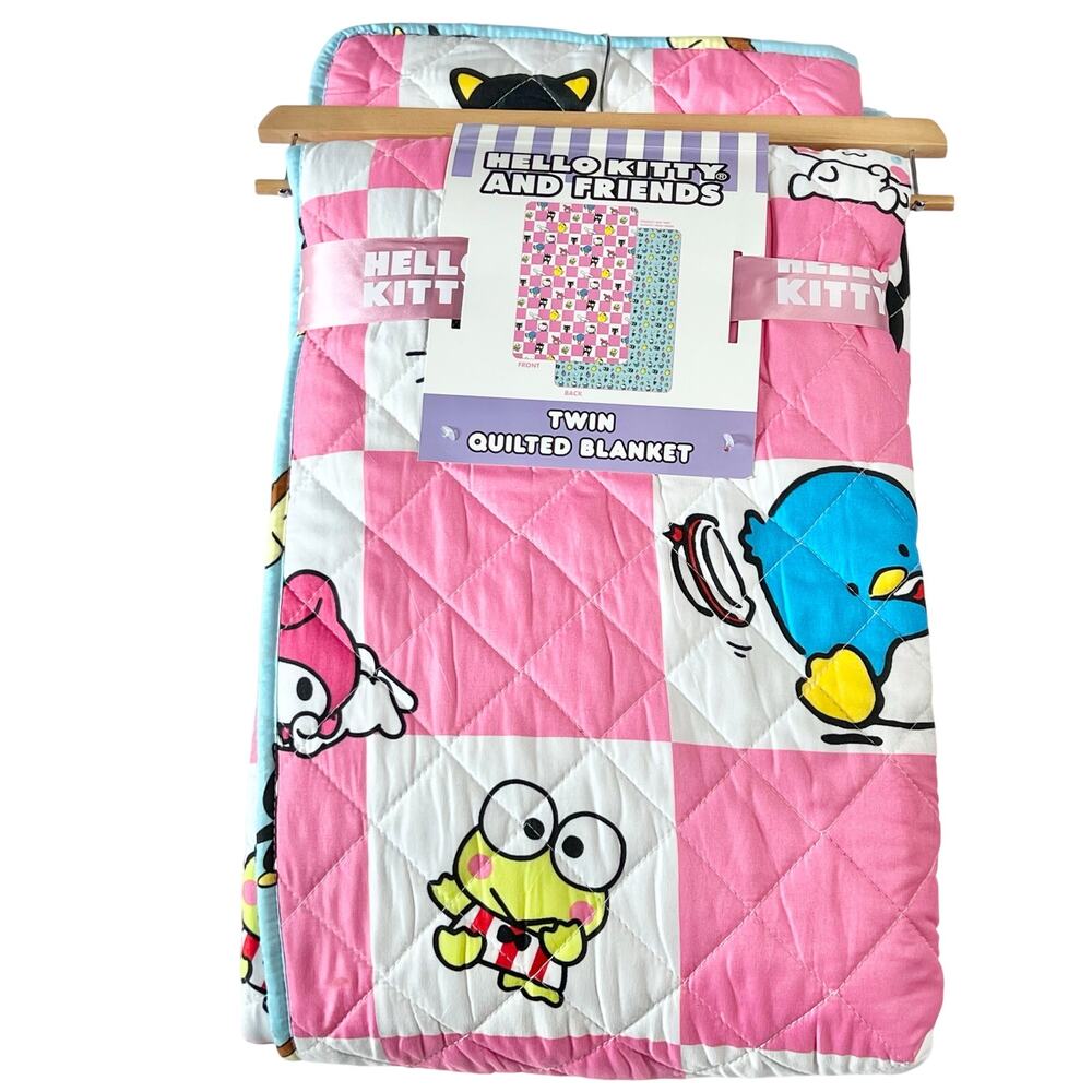 Hello Kitty and Friends Twin Quilted Blanket 60"X90" Pink Checkered Double Sided